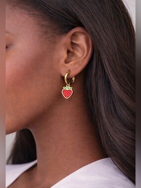 🎂 Strawberry Charms Gold Hoop Earrings